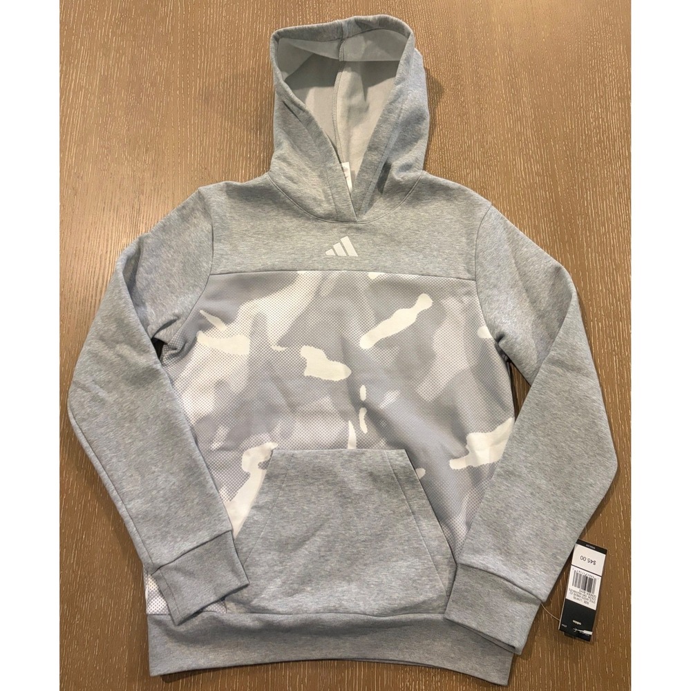 Adidas Boys Large Gray Long Sleeve Halftone Camo Printed Fleece Pullover Hoodie